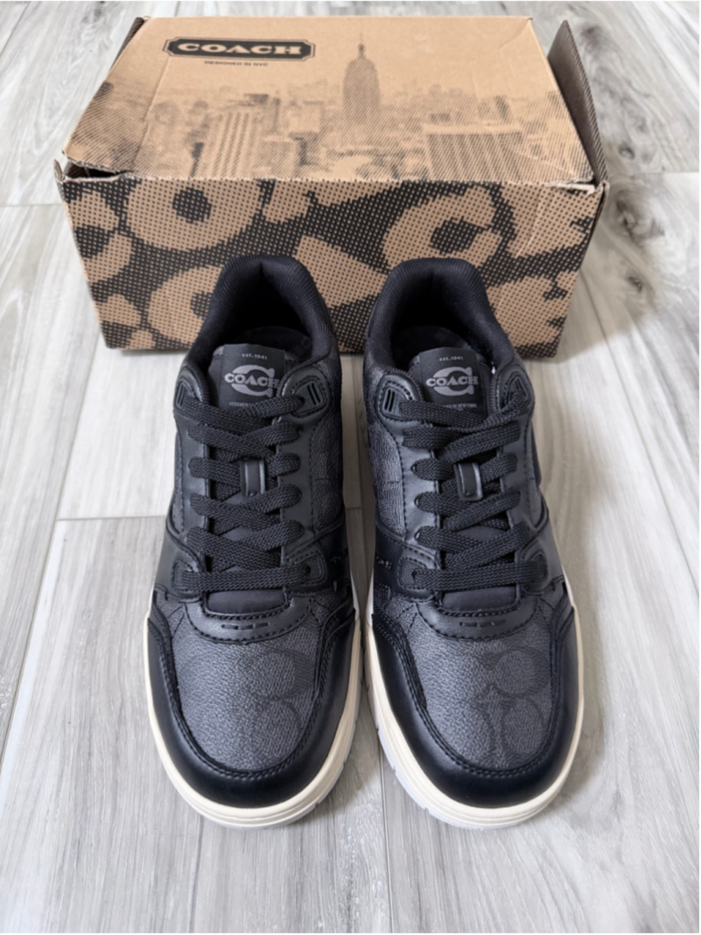 Coach Soho Signature Sneakers Men’s 8.5 Charcoal Black C Logo CAQ10 New in Box - Picture 3 of 12
